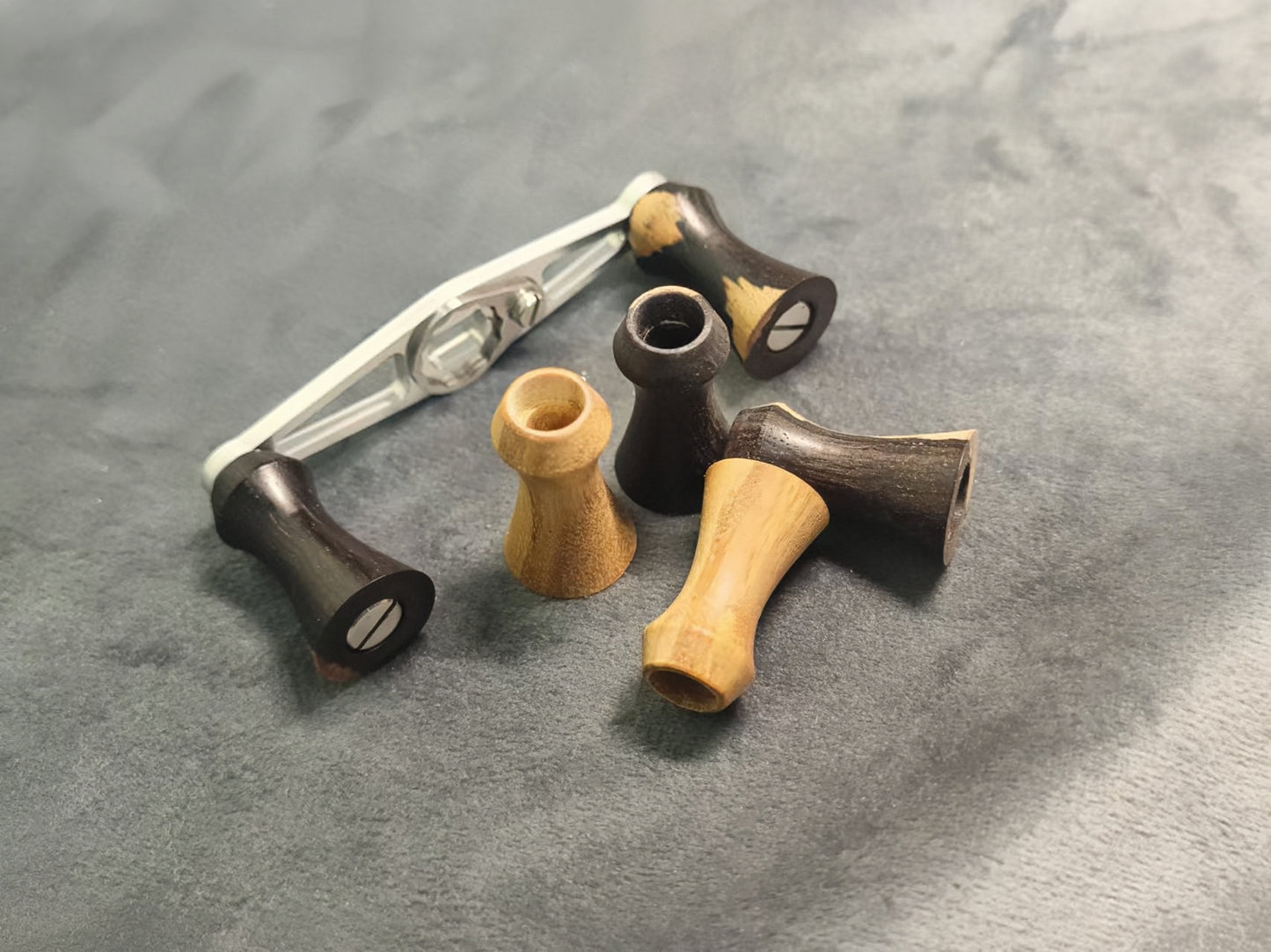 Lightweight Baitcaster Handle Kit with Natural Wood Knobs